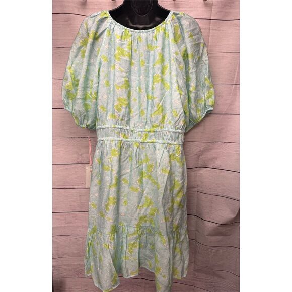 Vineyard Vines Women's XL Puff Sleeve Dress Sydney Floral Easter Summer - Picture 2 of 8